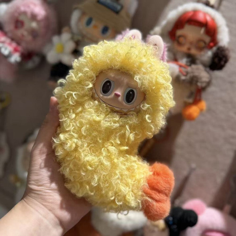 Cute LABUBU Doll Outfit Fried Shrimp Style Yellow Fluffy Coat Perfect For Decor - No Doll