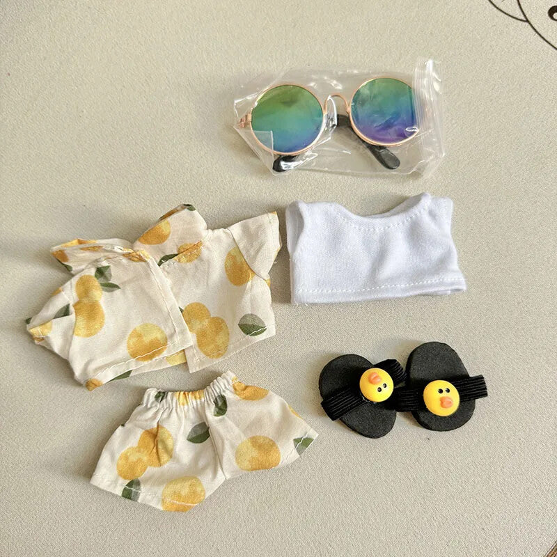 Labubu Plush Doll Clothes 15/17cm Beach Resort Overalls Idol V1 V2 Outfit