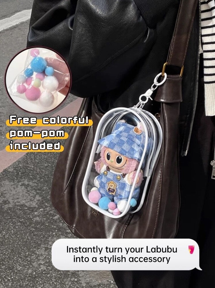 Fits 1,2,3 LABUBU Transparent Display Protector Bag w/ Keychain - NO DOLL
