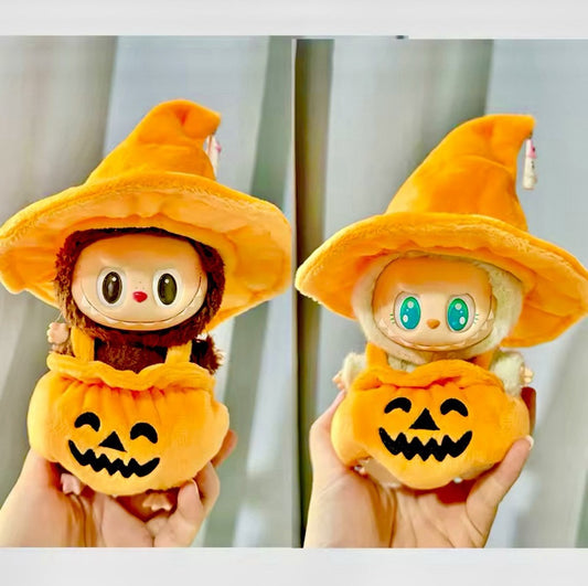 2PC LABUBU Halloween Costume Set Plush Orange Pumpkin Outfit 17CM LABUBU Clothes
