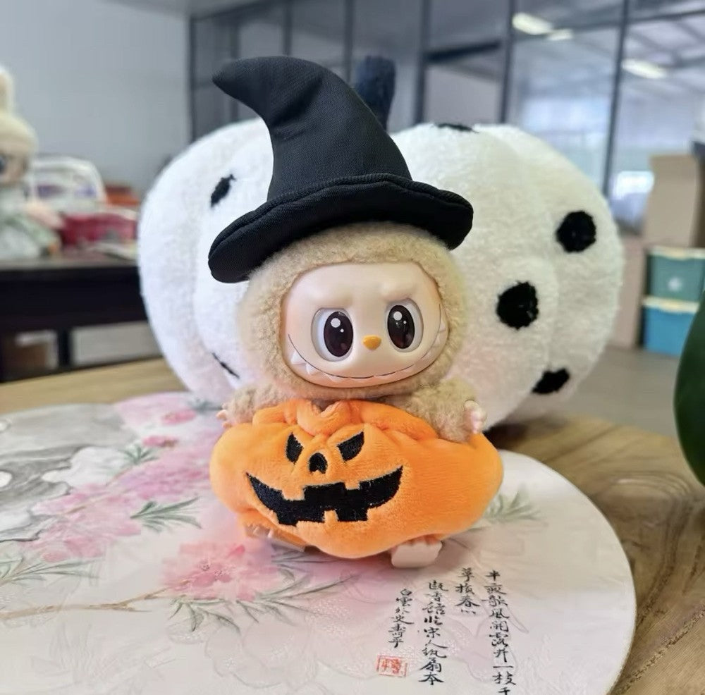 2PC LABUBU Halloween Costume Set Plush Orange Pumpkin Outfit 17CM LABUBU Clothes