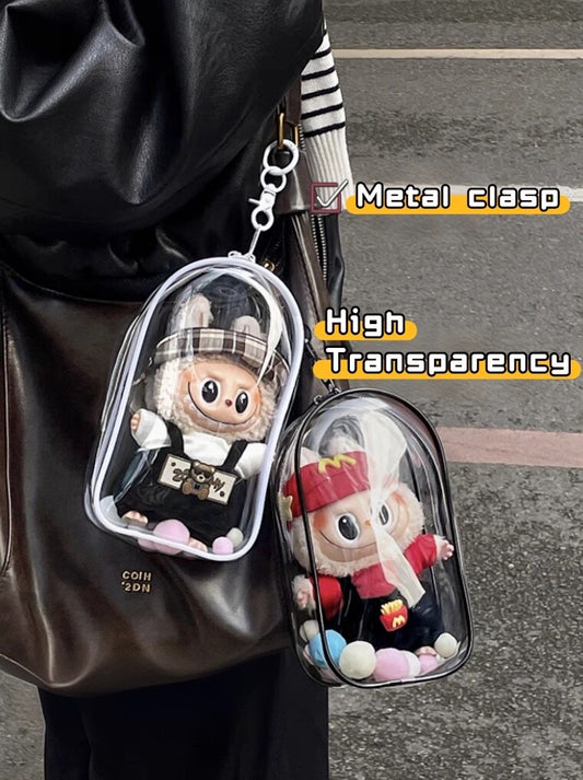 Fits 1,2,3 LABUBU Transparent Display Protector Bag w/ Keychain - NO DOLL