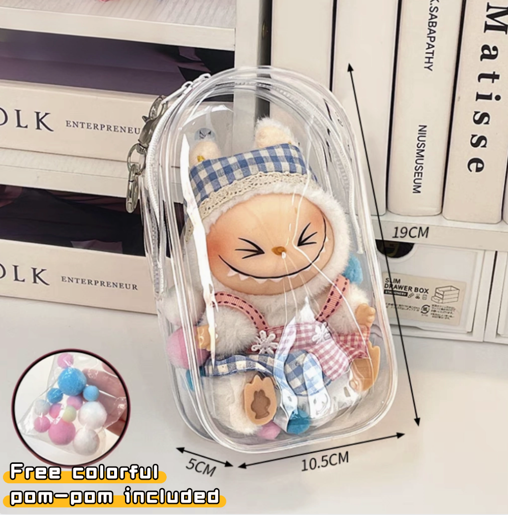 Fits 1,2,3 LABUBU Transparent Display Protector Bag w/ Keychain - NO DOLL