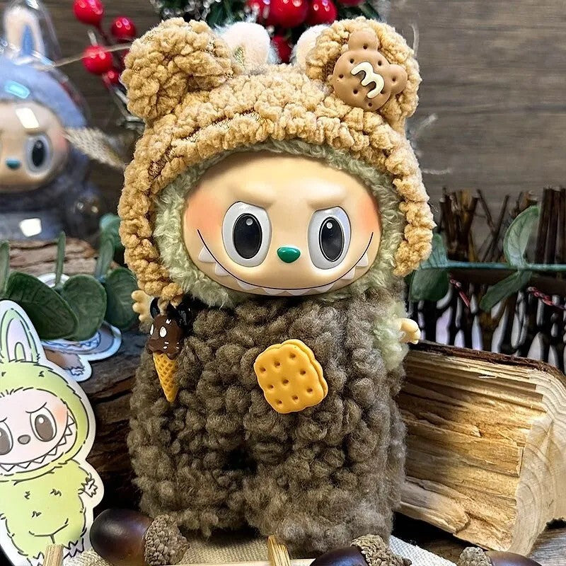 Fuzzy Bear Cookie Outfit for LABUBU Doll – Plush Brown Costume Clothes Only