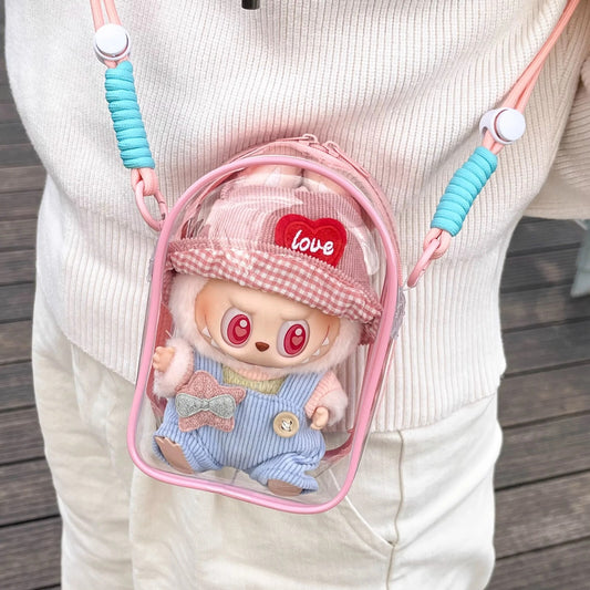 LABUBU 15/17cm Doll PVC Storage Bag Shoulder Case Dustproof Walk Bag Gift