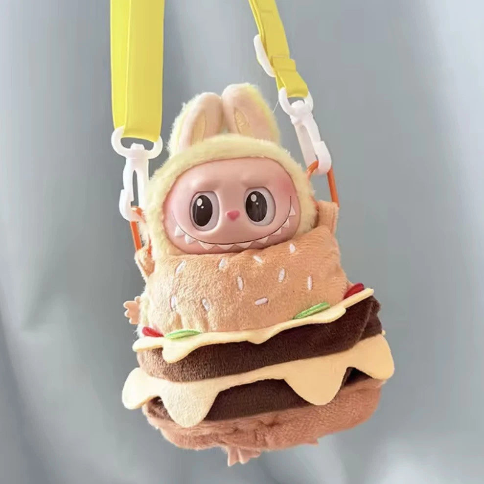 17cm Labubu Burger Overalls Outfit - Bread Themed Clothes for Blind Box Doll