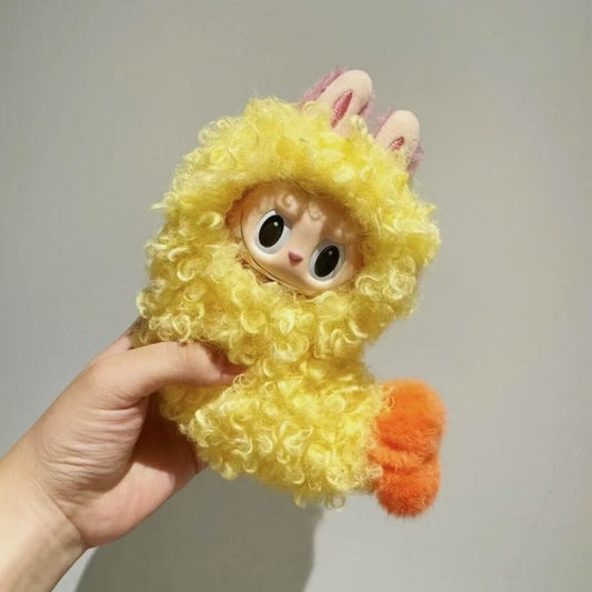 Cute LABUBU Doll Outfit Fried Shrimp Style Yellow Fluffy Coat Perfect For Decor - No Doll