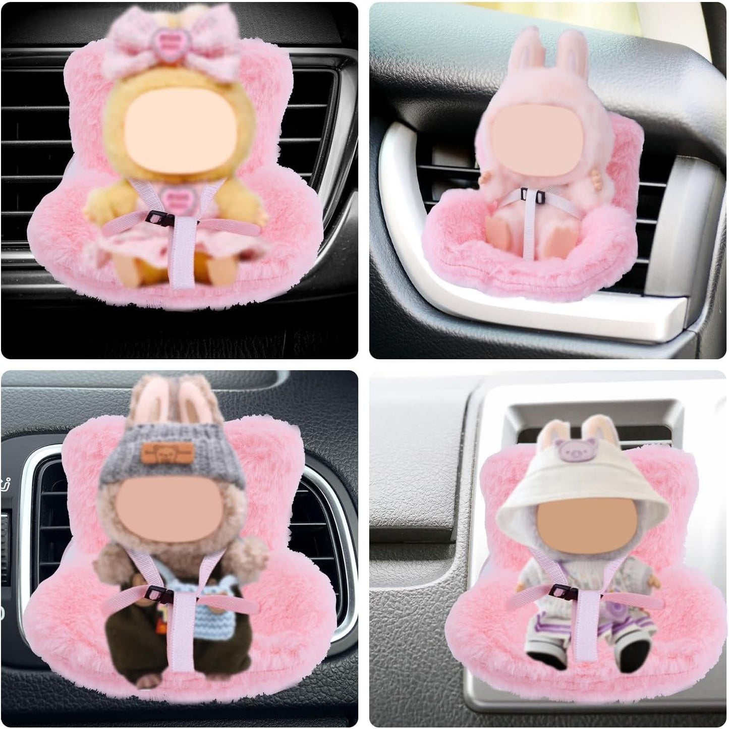 Doll Car Seat for LABUBU Safety Have A Seat Furry Pink Sofa Car Air Vents Clip